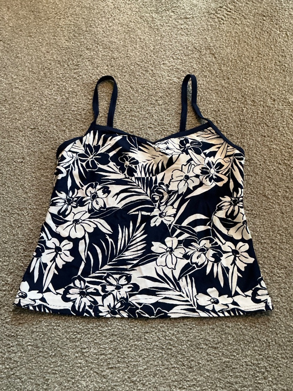 Krista - Tankini Swimsuit Blue and White Floral Top Matching Blue Bottom - Picture 3 of 15